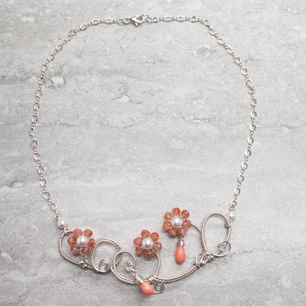 Stunning Coral Flower vine necklace
